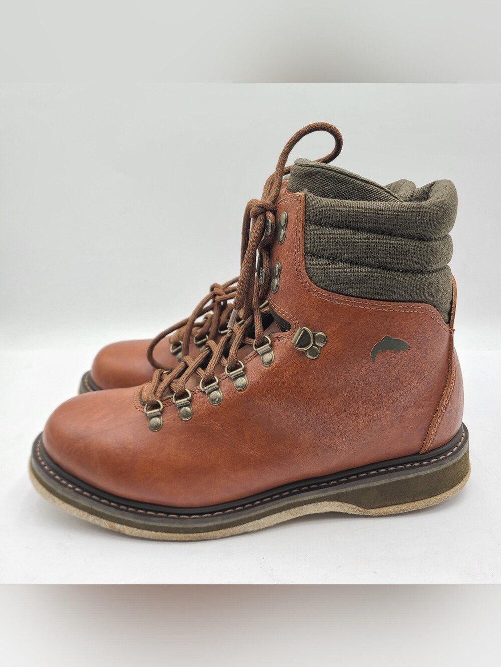 B30 Simms Wading Boots Brown Leather Felt Sole Fly Fishing Lace Up Mens Size 11